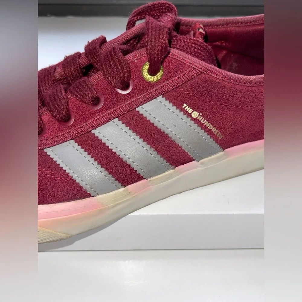The Hundreds x Adidas “Striker” Skateboarding Sneakers in Burgundy and Gray
